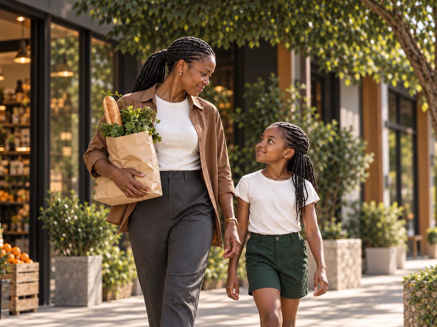A family enjoying everyday life in a walkable Park City neighbourhood