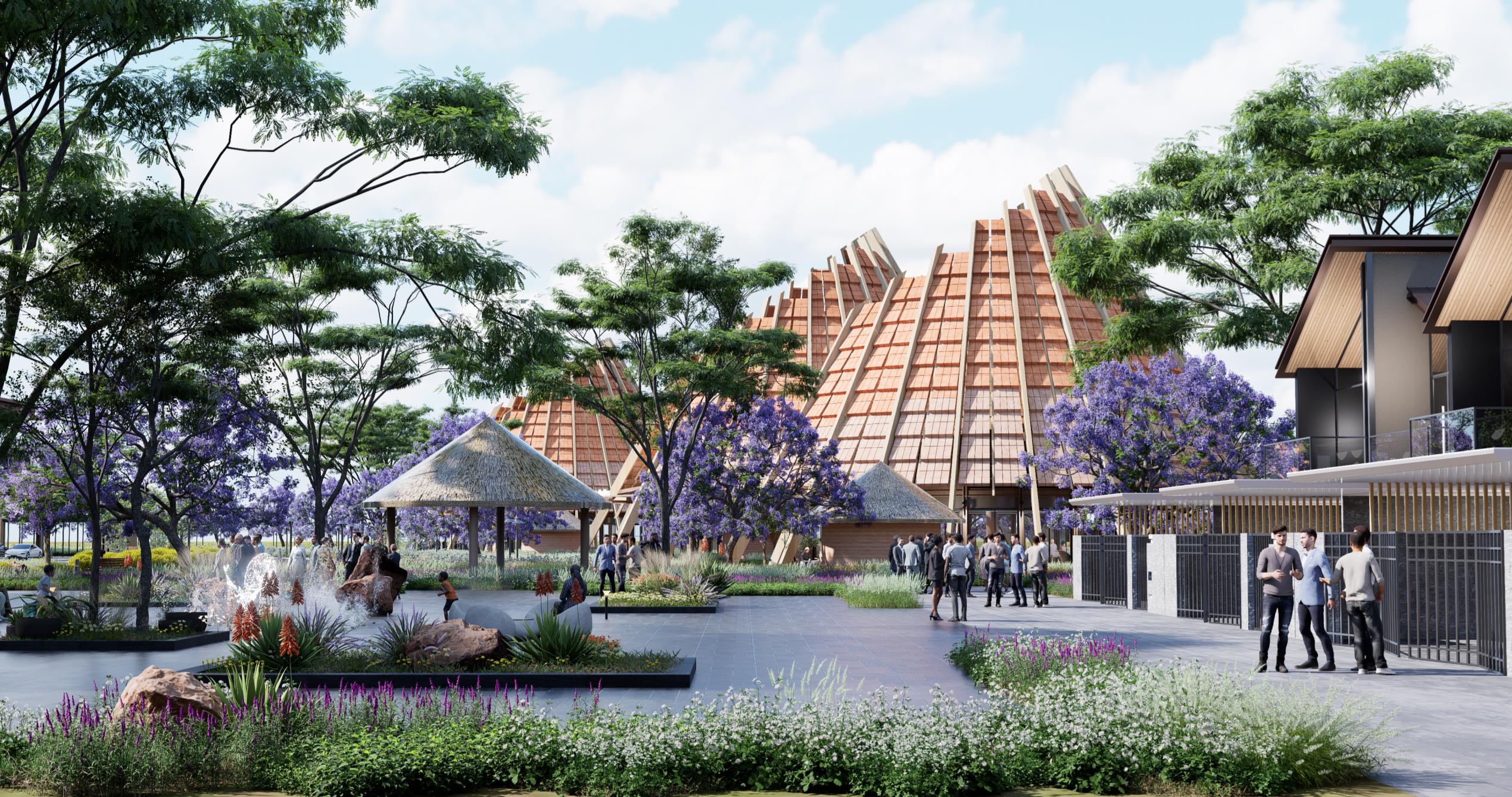 The Mills gardens and restaurant pavilions
