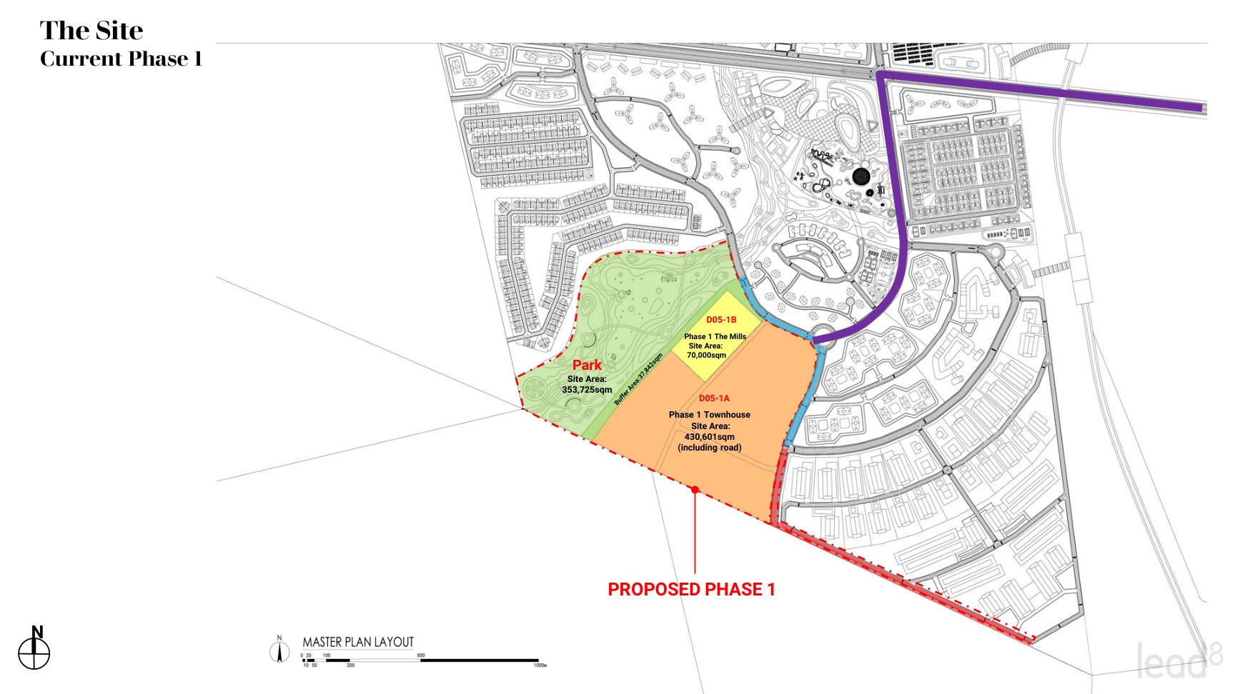 Phase One concept plan showing the townhouse area, The Mills and parkland