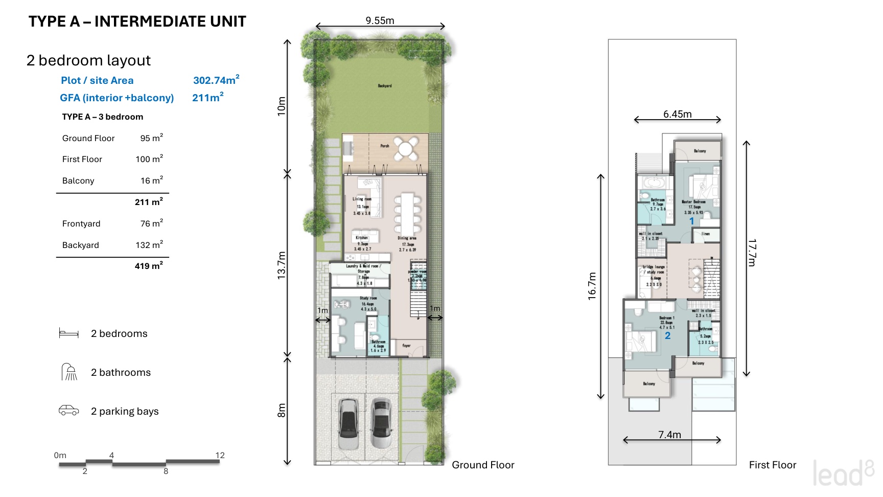 Type A two-bedroom concept layout